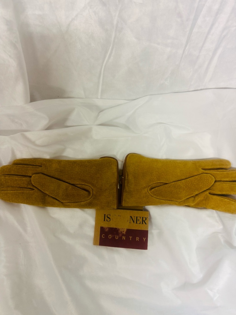 isotoner Mustard Suede Gloves with Leather Trim
